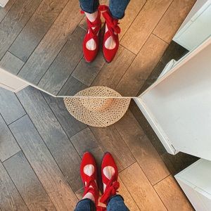 The row velvet ballet flat in red